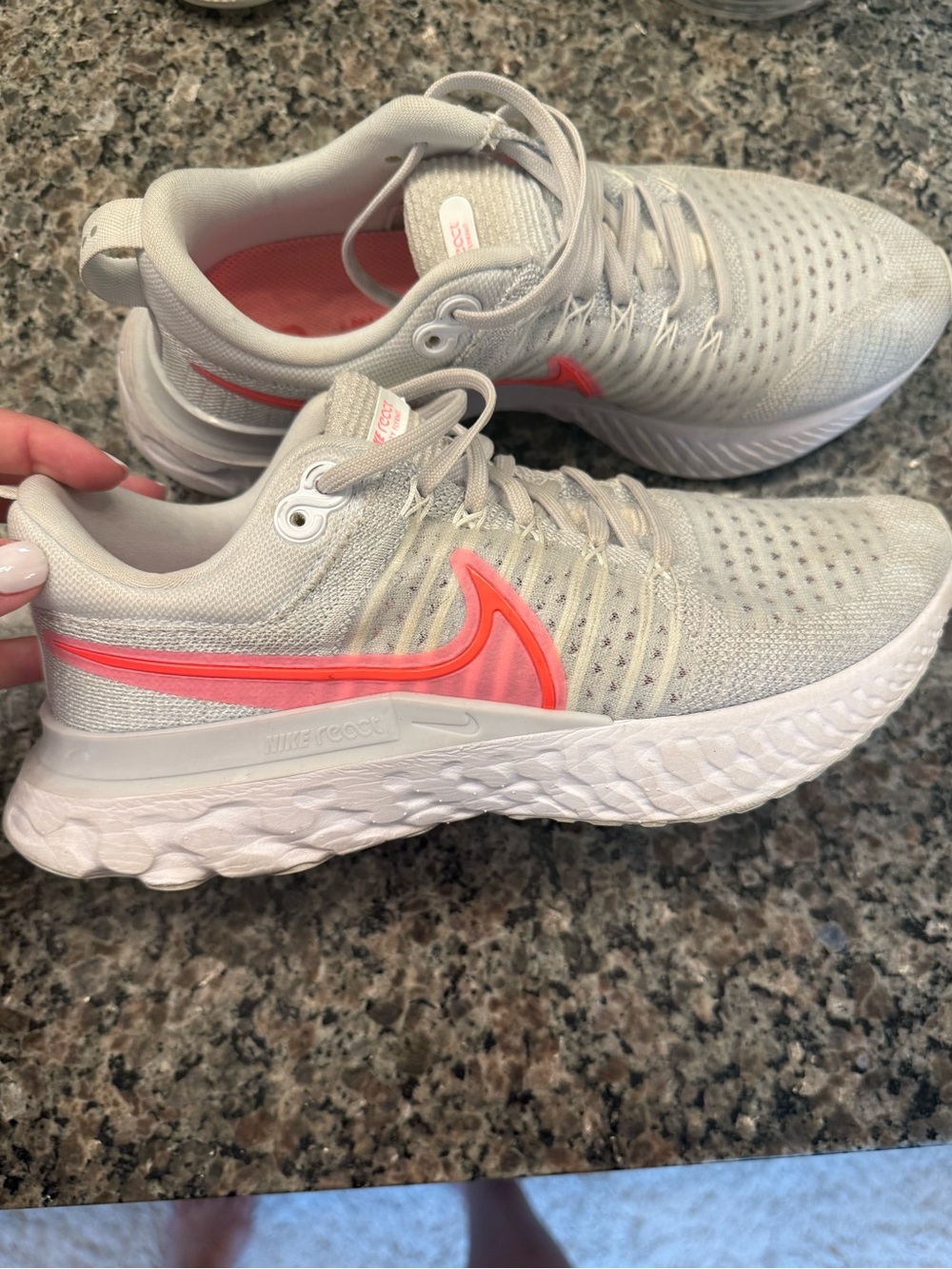 Nike Women's Light Gray and Coral Training Sneakers